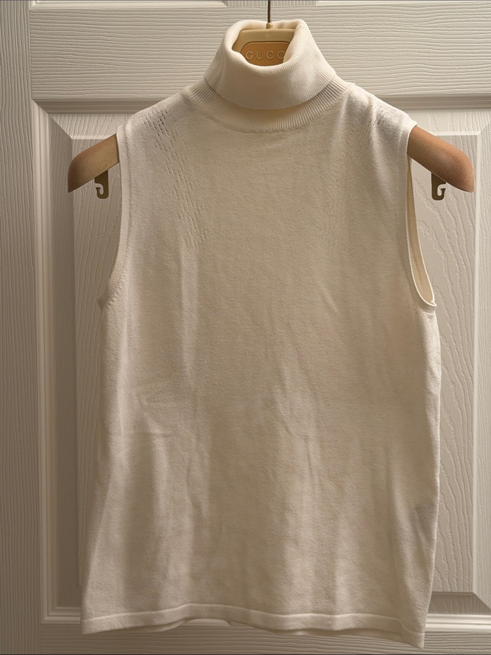 Cozzi Cream Sleeveless Turtleneck Knit Top